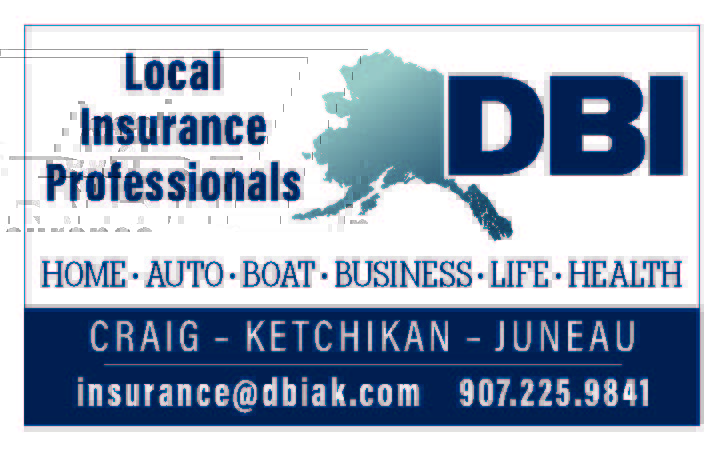 DBI insurance ad with Alaska map and contact info for Craig, Ketchikan, Juneau.